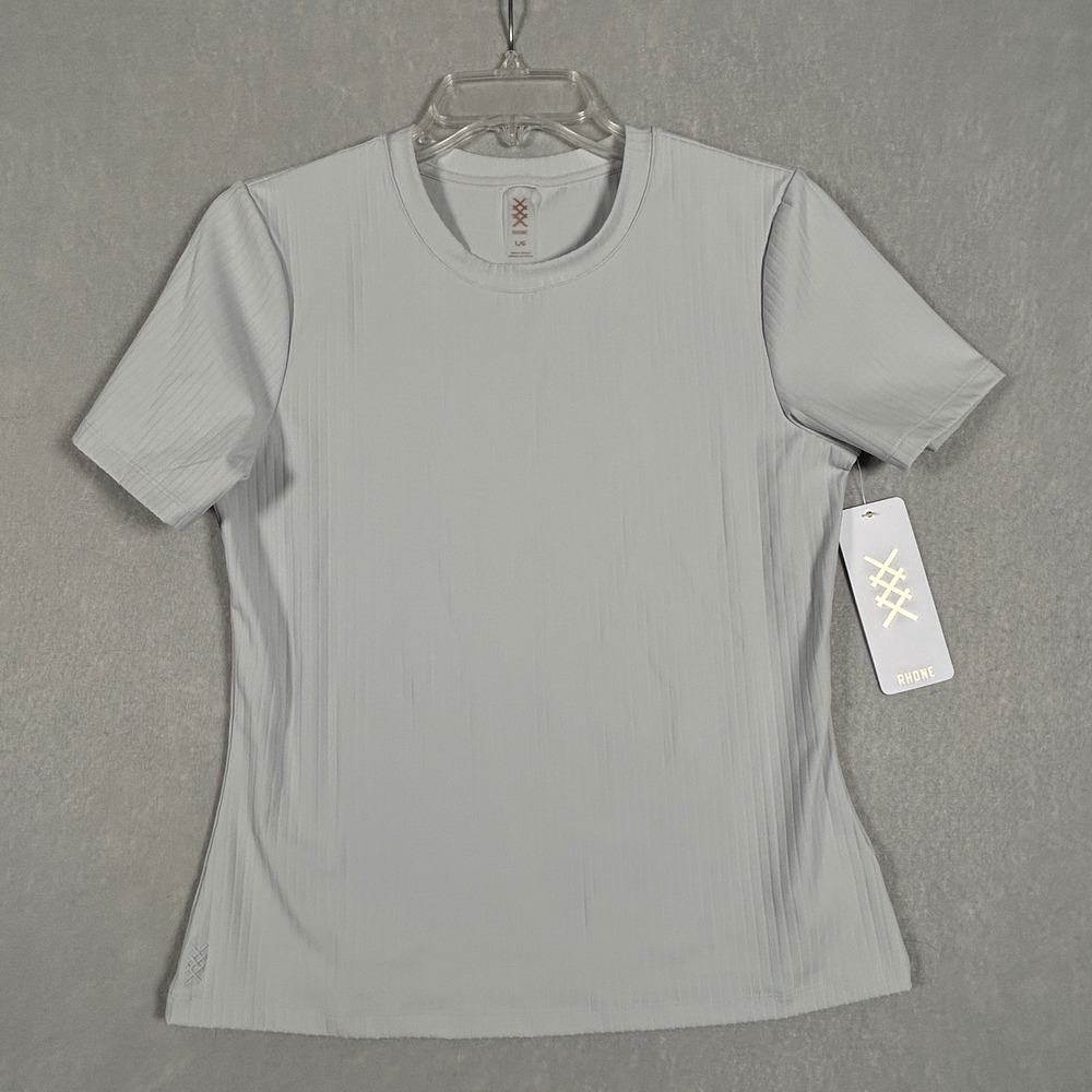 Rhone Modern Ribbed Tee Womens‎ Large Grey Mist Solid GoldFusion Performance Top